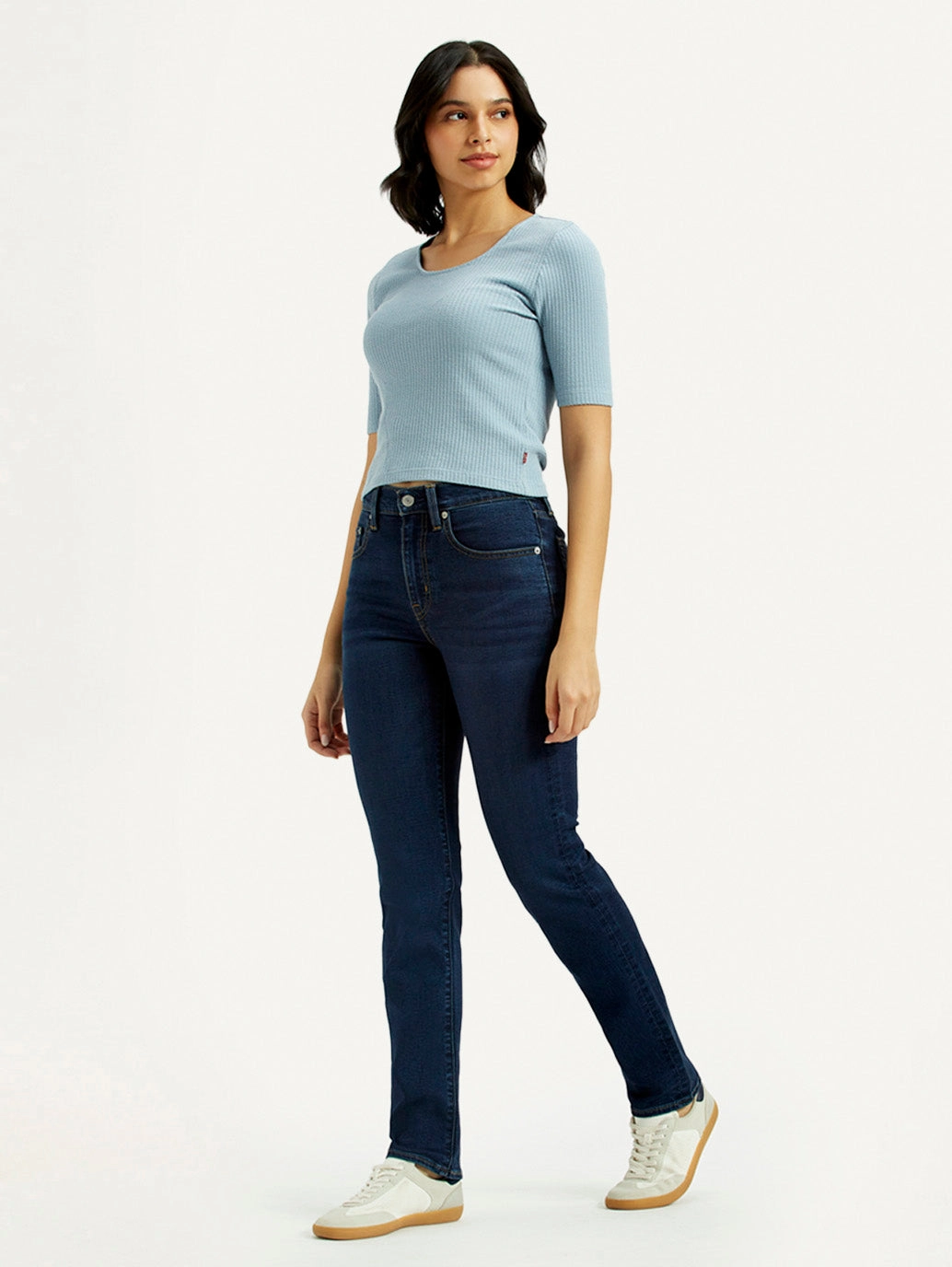 Women's 724 Dark-Blue Straight Fit High Rise Jeans Office Wear Couple Look Work Ready Easy Pair