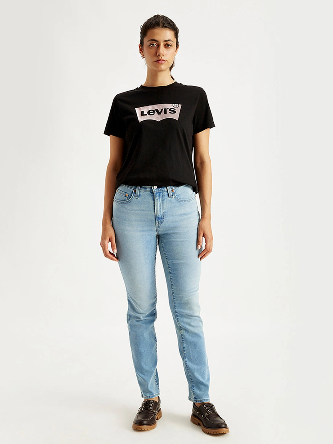 Women's 724 Light Blue Straight Fit High Rise Jeans Utility Look Fashion Fit Design