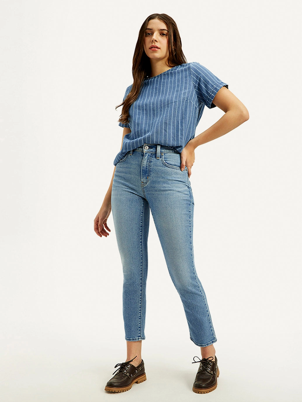 Sustainable Road Trip Beach Day Brunch Outfit Elegant Women's 724 Light Blue Straight Fit High Rise Jeans