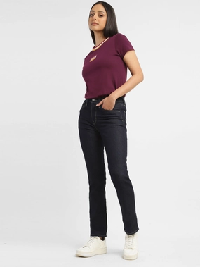 Women's 724 Navy Blue Straight Fit High Rise Jeans Fashion Daily