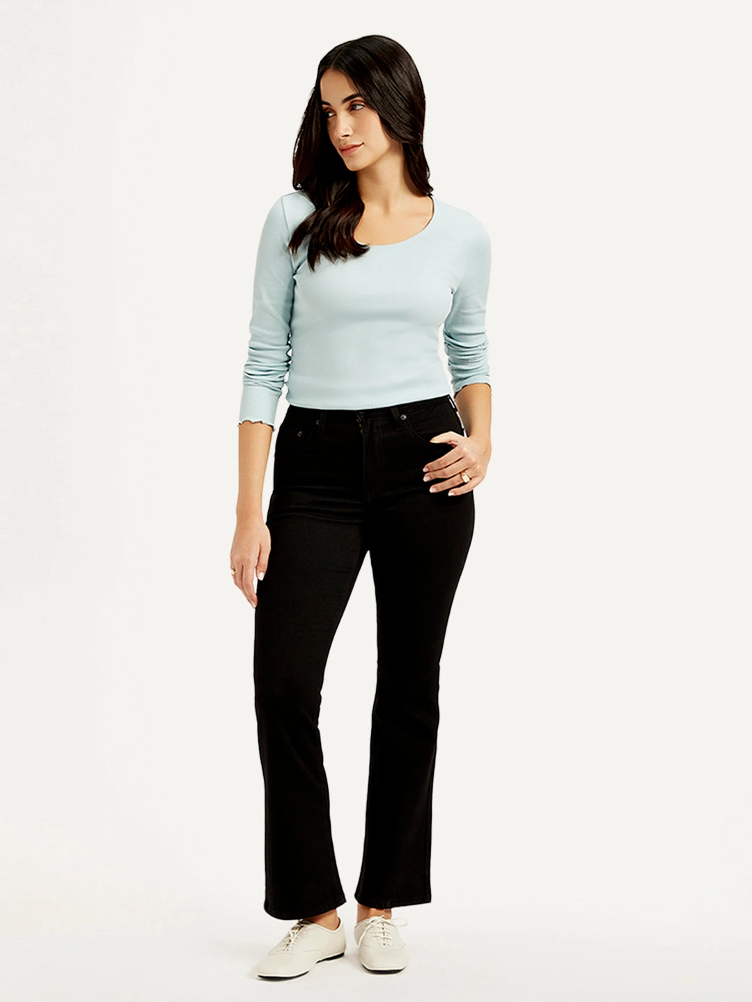 Women's 725 Black Flared Fit High Rise Jeans Trendy Wear Flexible Waist