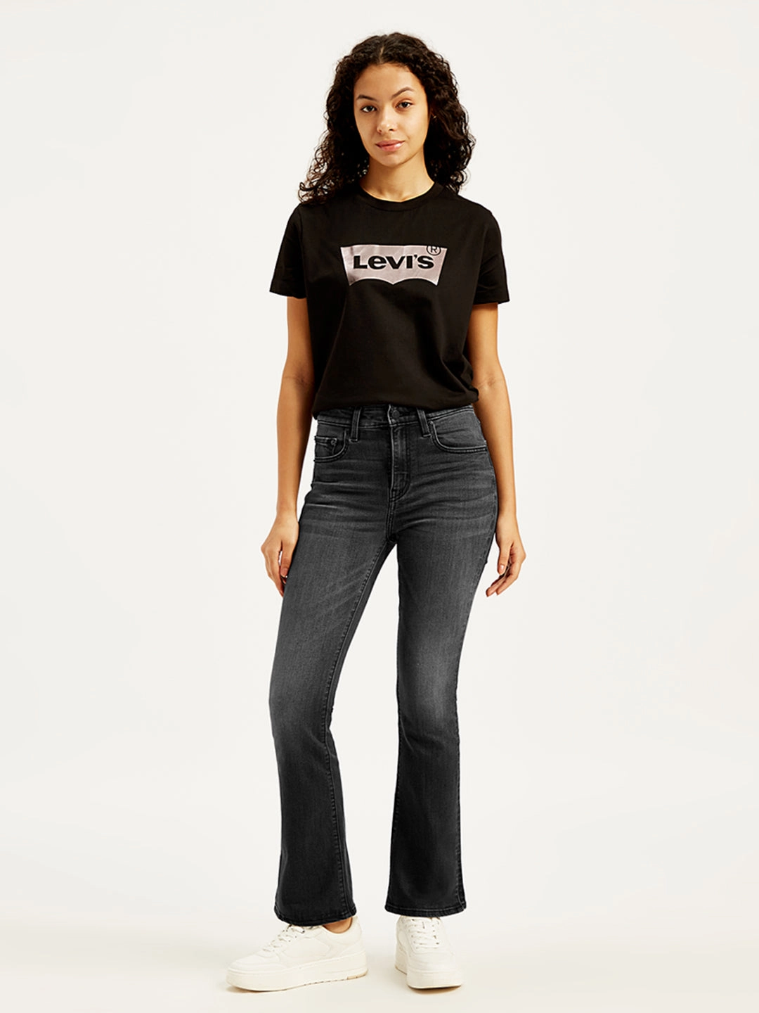 Breathable Minimalist Women's 725 Black Flared Fit High Rise Jeans