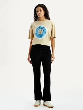 Comfortable Tailoring Garment Dyed Texture Women's 725 Black Flared Fit High Rise Jeans