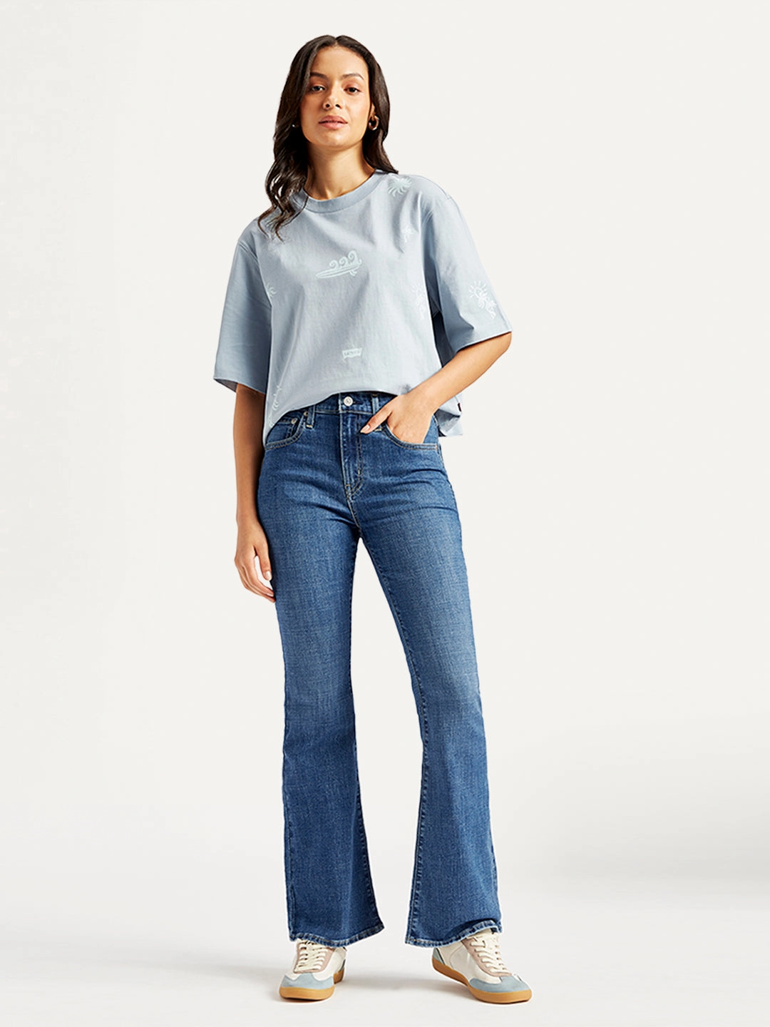 Women's 726 Blue Flared Fit High Rise Jeans Fashion Lover Durable Minimalist Style Non Irritating Inner Lining