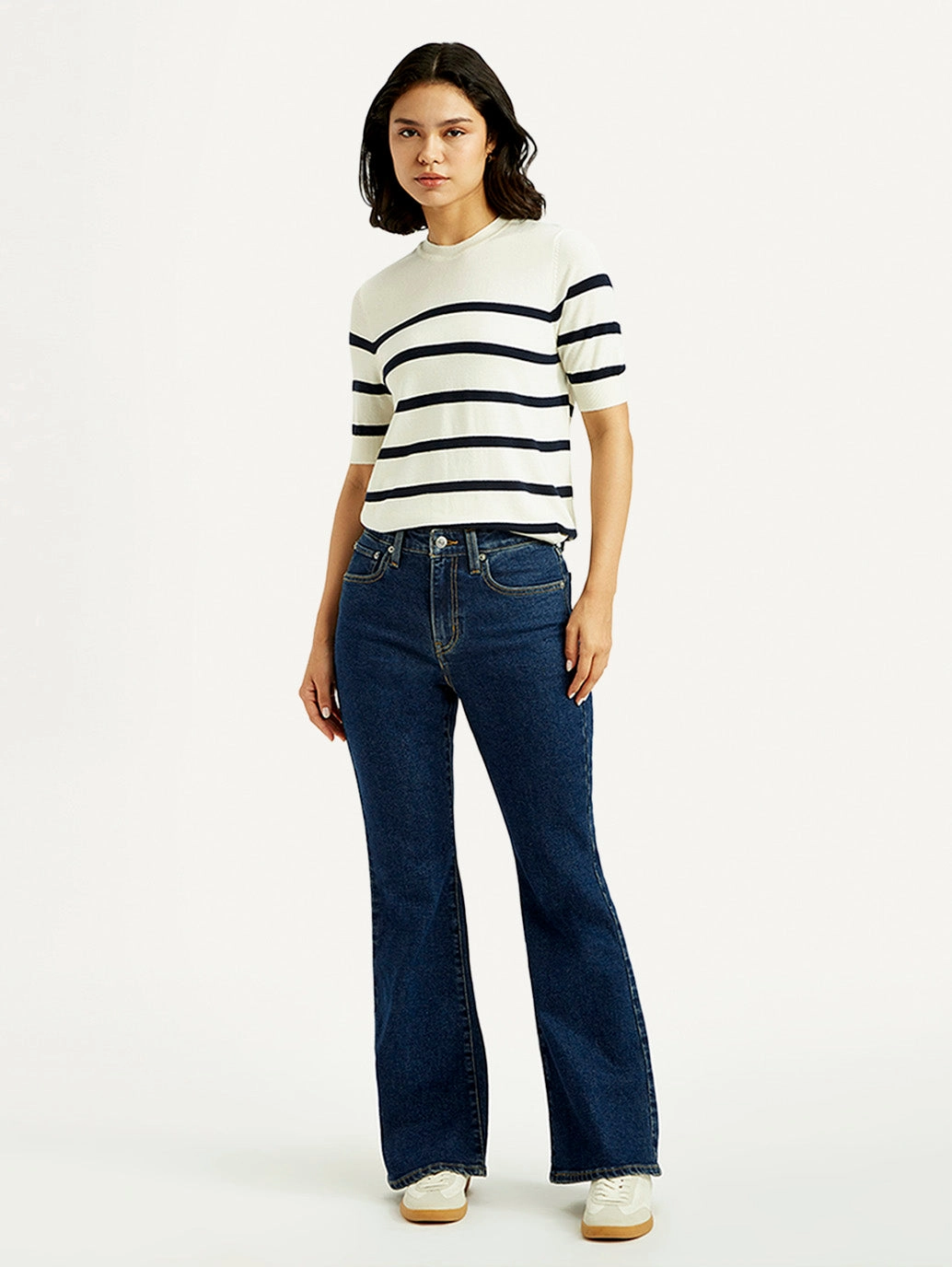 Women's 726 Dark Blue Slim Flared Fit High Rise Jeans Elegant Formal Everyday Fashion Lover