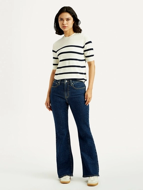 Women's 726 Dark Blue Slim Flared Fit High Rise Jeans Elegant Formal Everyday Fashion Lover