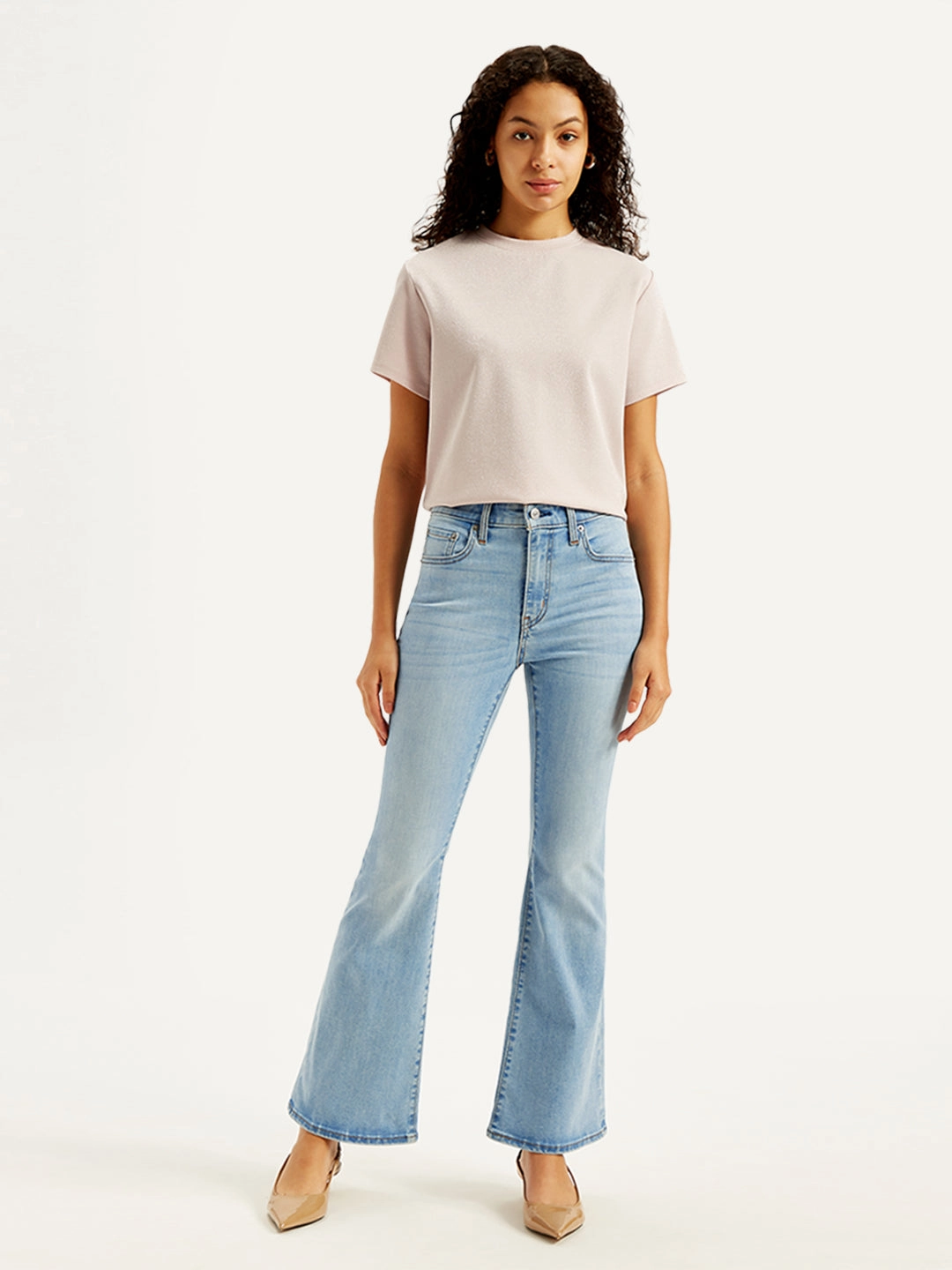 Women's 726 Light Blue Flared Fit High Rise Jeans Stretch Minimalist