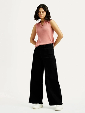 Women's 728 Black Flared Fit High Rise Jeans Textured Loose Luxury Modern Casual