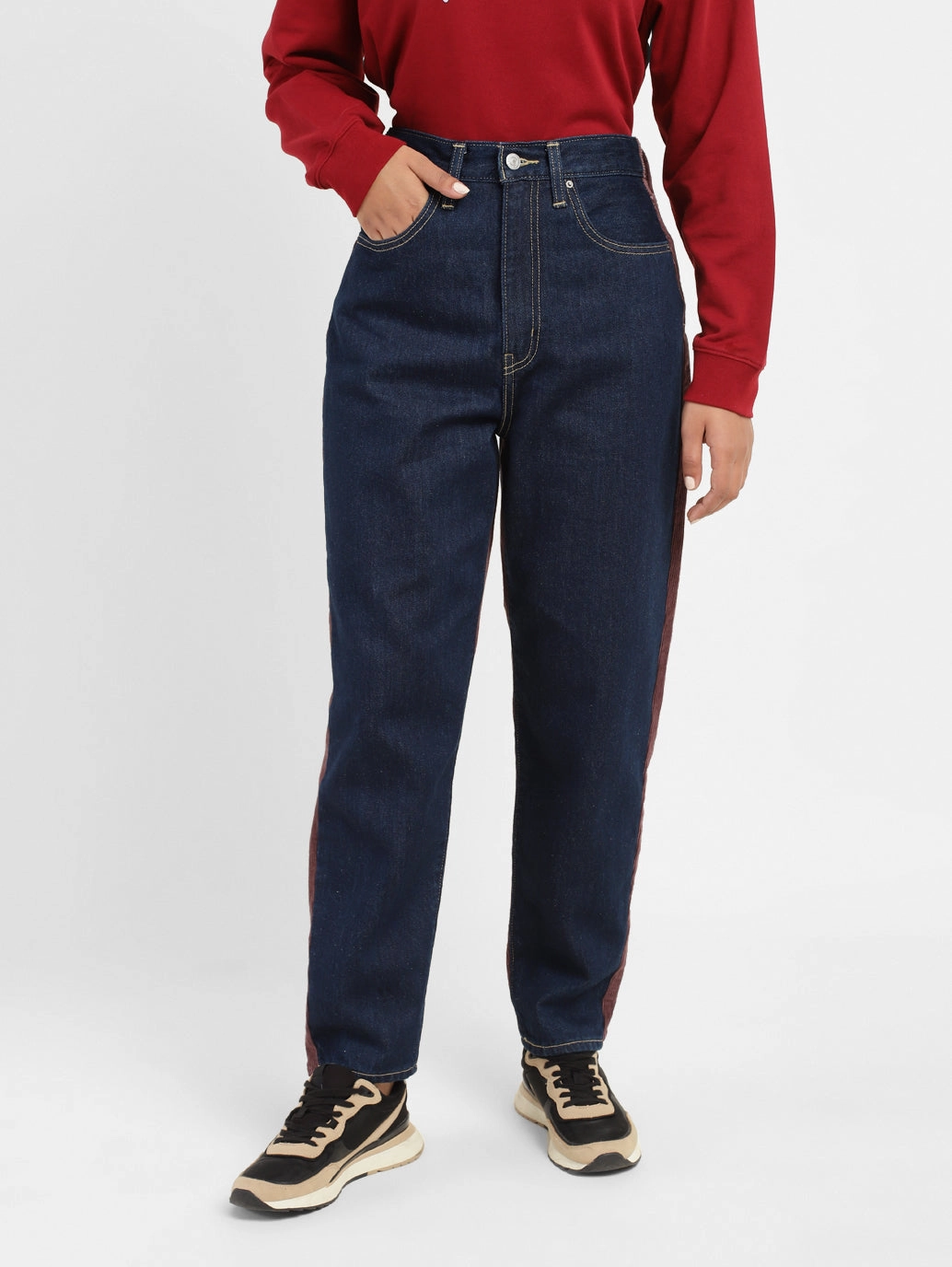 Women's 80s Mom Blue Loose Fit High Rise Jeans Selvedge Denim Softened Fabric