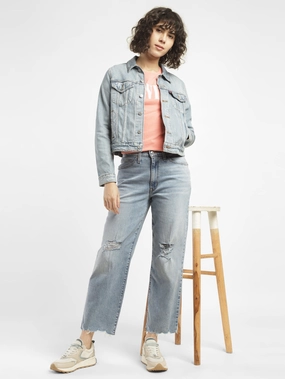 Balanced Style Low Maintenance Fabric Women's 94 Blue Baggy Fit High Rise Jeans