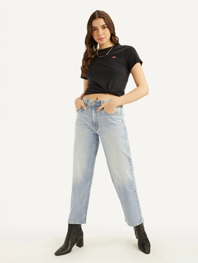 Fall Outfit Organic Cotton Material Women's 94 Blue Baggy Fit Mid Rise Jeans