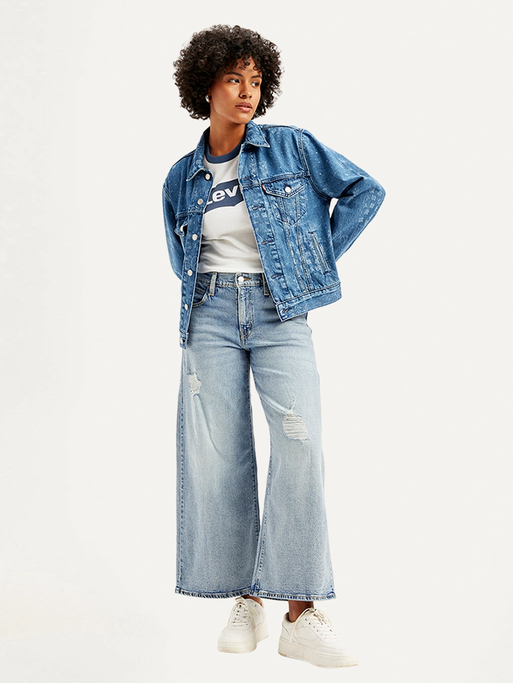 Cozy Vibe Women's 94 Blue Baggy Wide Leg Fit Mid Rise Jeans