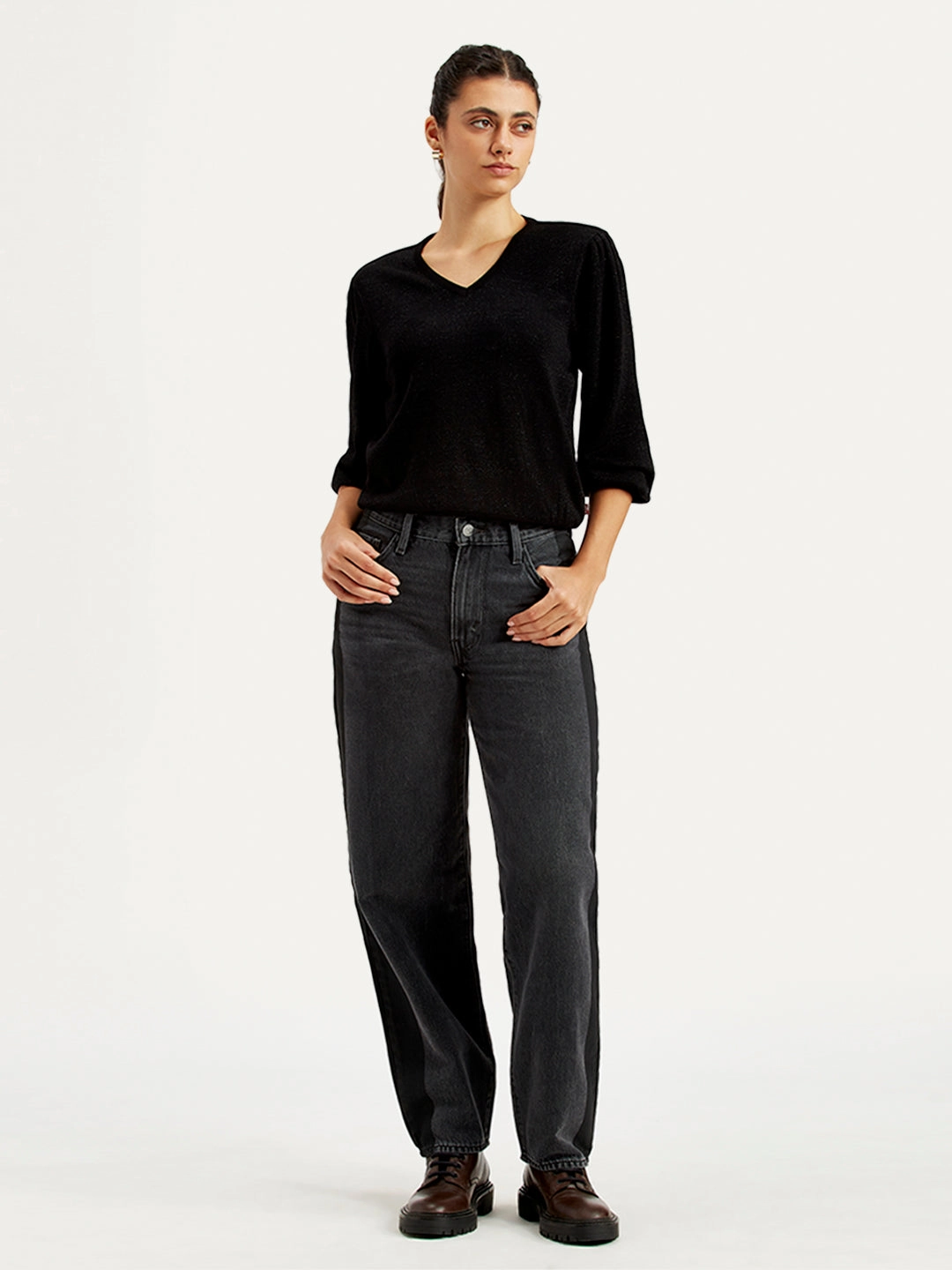 Basic Fashion Women's 94 Charcoal Grey Baggy Fit High Rise Jeans