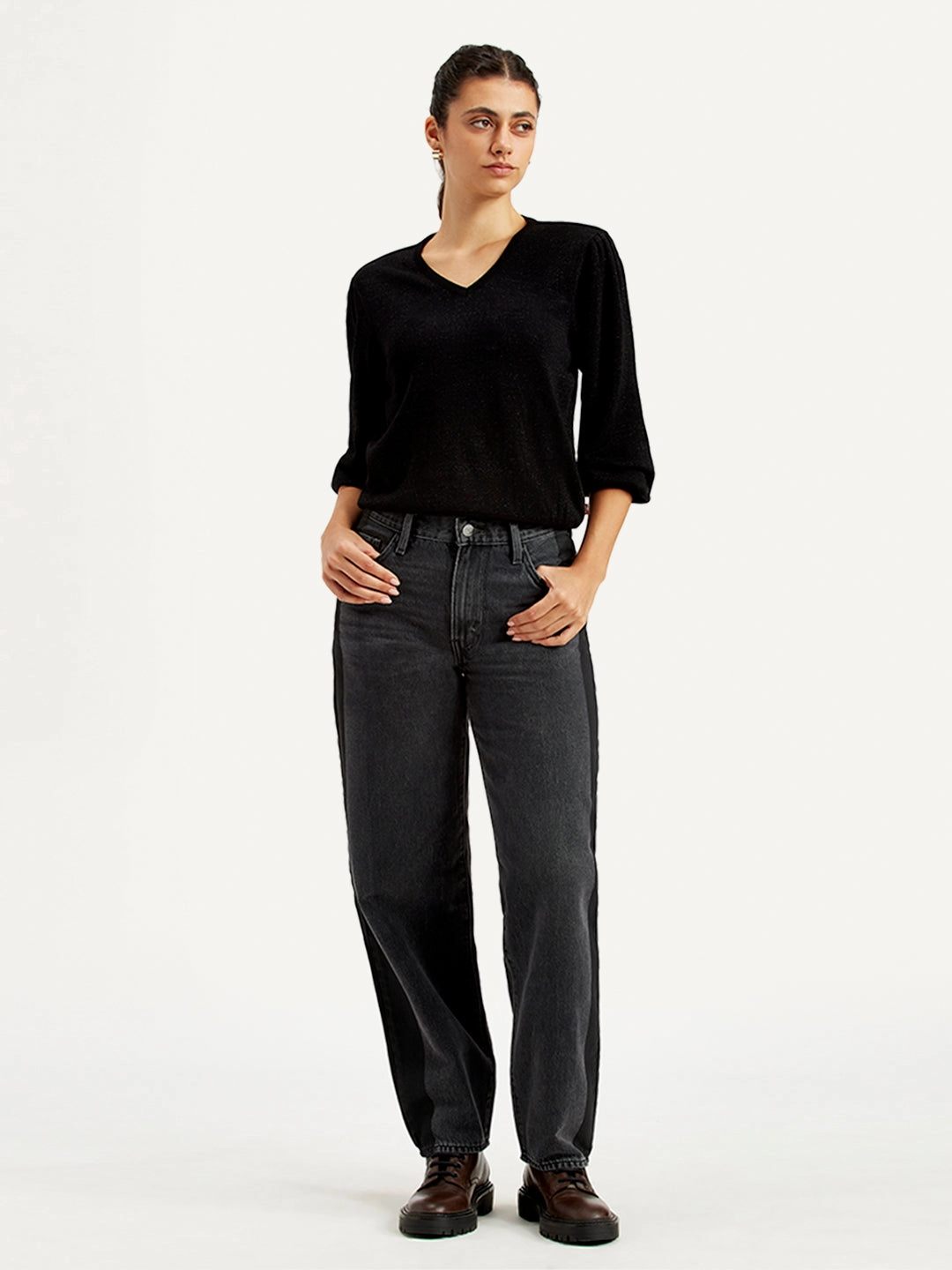 Laidback Style Women's 94 Charcoal Grey Baggy Fit High Rise Jeans