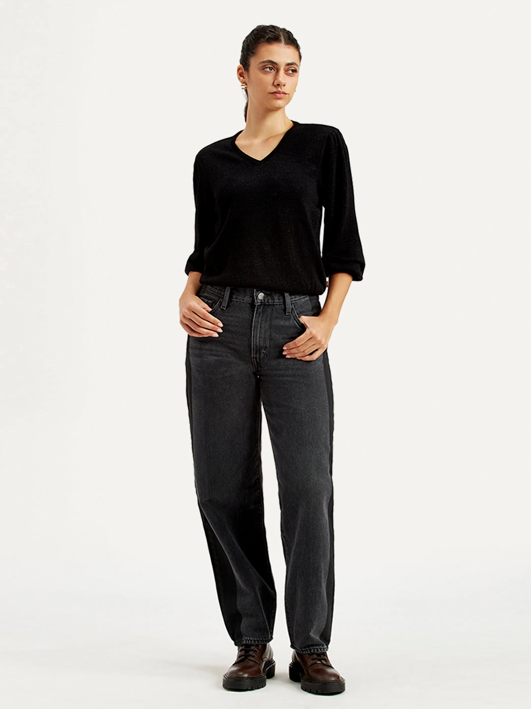 Balanced Wardrobe Date Night Sunny Vibes Women's 94 Charcoal Grey Baggy Fit High Rise Jeans