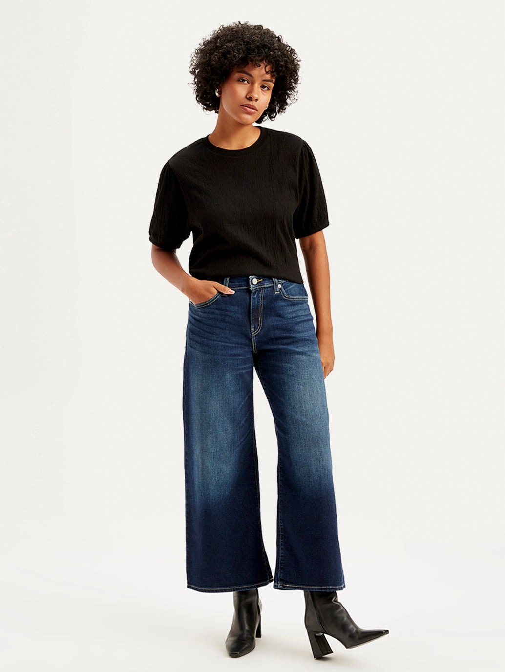 Women's 94 Indigo Baggy Wide Leg Fit Mid Rise Jeans City Walk Casual Friday Day Wear