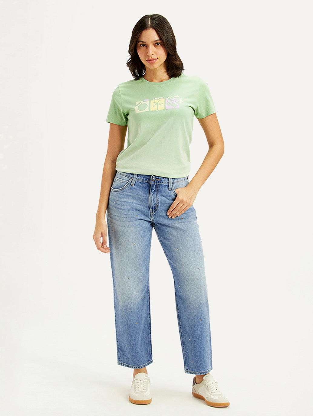 Women's 94 Light Blue Baggy Fit Mid Rise Jeans Subtle Look