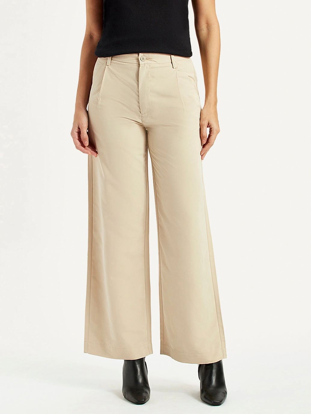 Women's Beige Wide Leg Fit High Rise Trousers sporty wear