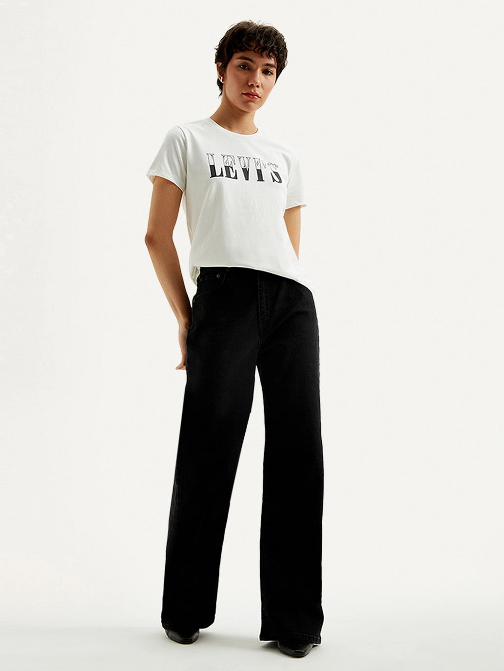 Regular Look Stylish Cut Women's Black Mile High Wide Leg Fit High Rise Jeans