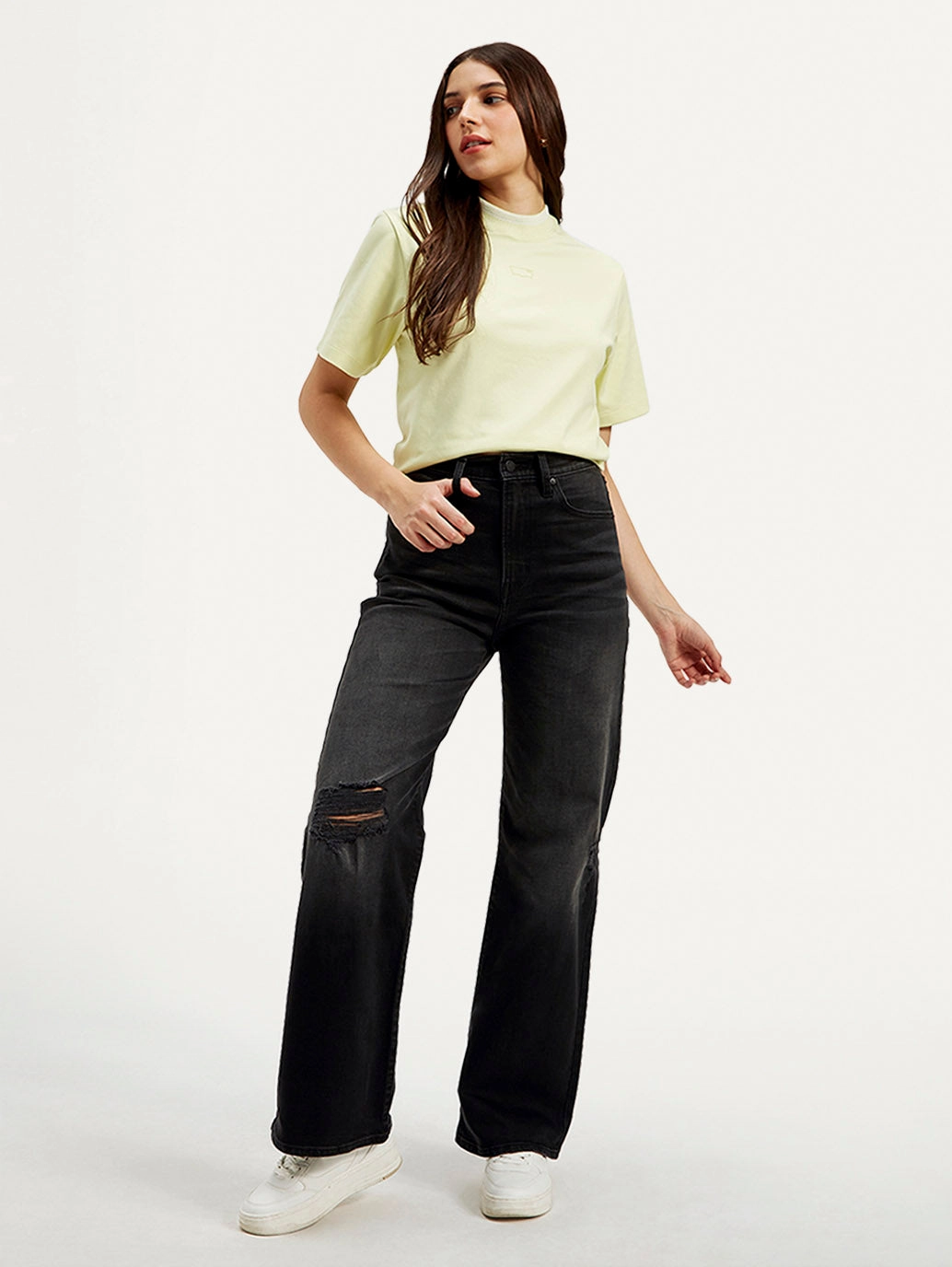 Women's Black Ribcage Bell Bottom Wide Leg Fit High Rise Jeans Trendy Choice Street Vibe