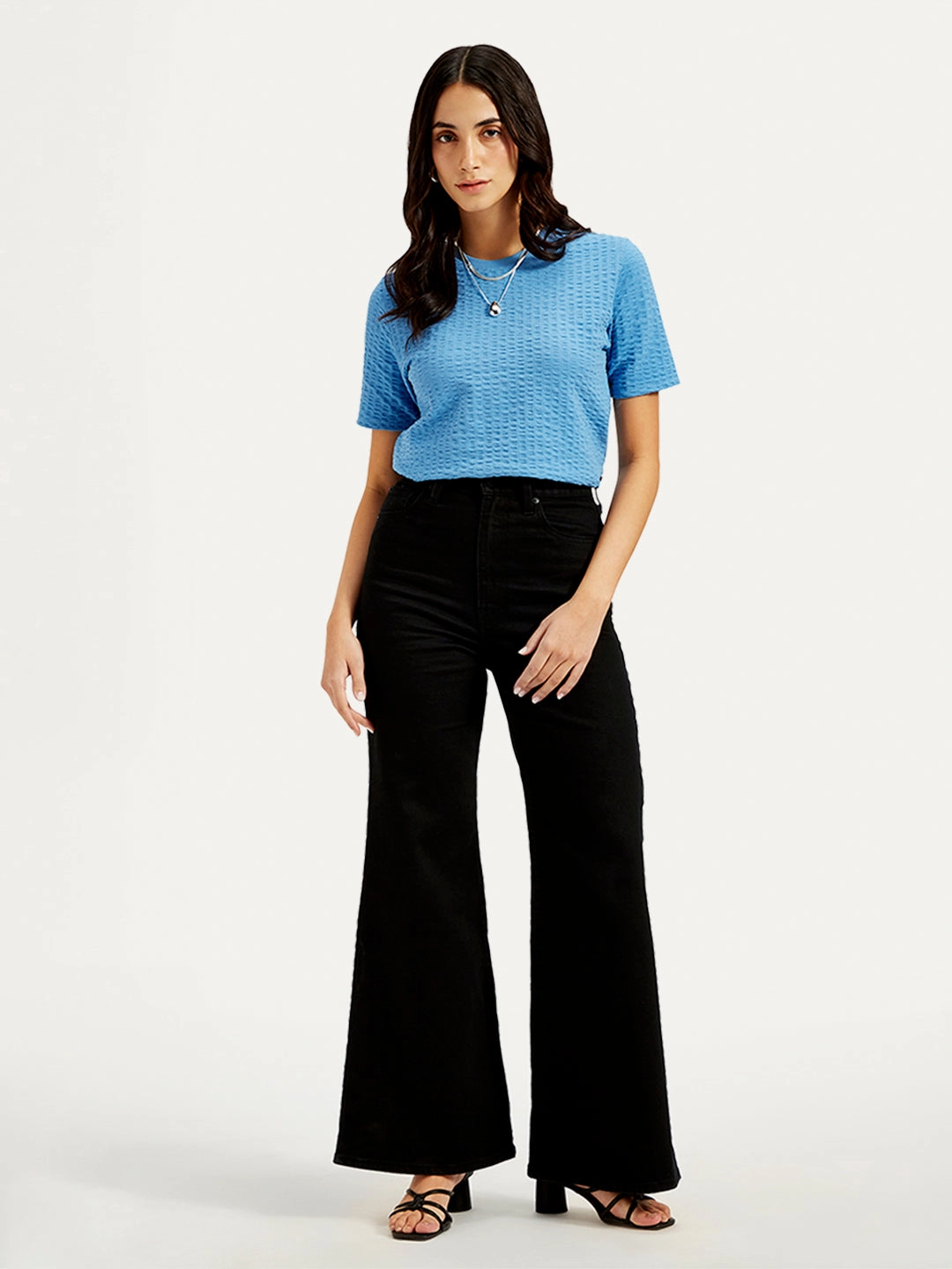 Festival Outfit Everyday Versatile Relaxed Style Women's Black Ribcage Bell Bottom Wide Leg Fit High Rise Jeans