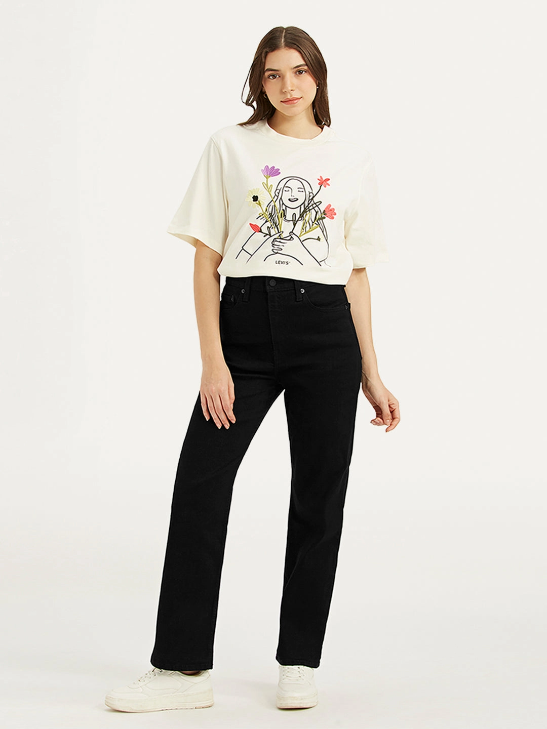 Women's Black Ribcage Straight Fit High Rise Jeans Match With All Core Fit