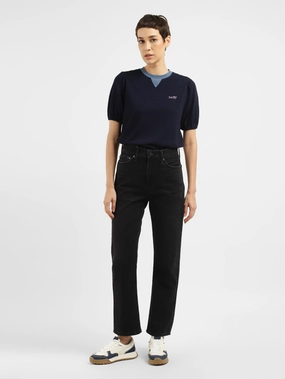 Women's Black Wedgie Straight Fit High Rise Jeans Fashion Piece