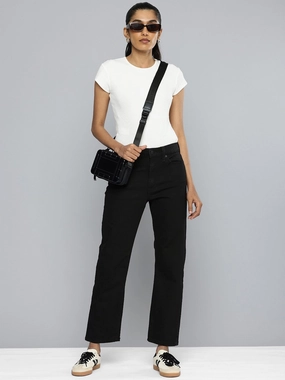 No Gap Waist Engineering Lightweight Denim Women's Black Wedgie Straight Fit Mid Rise Jeans