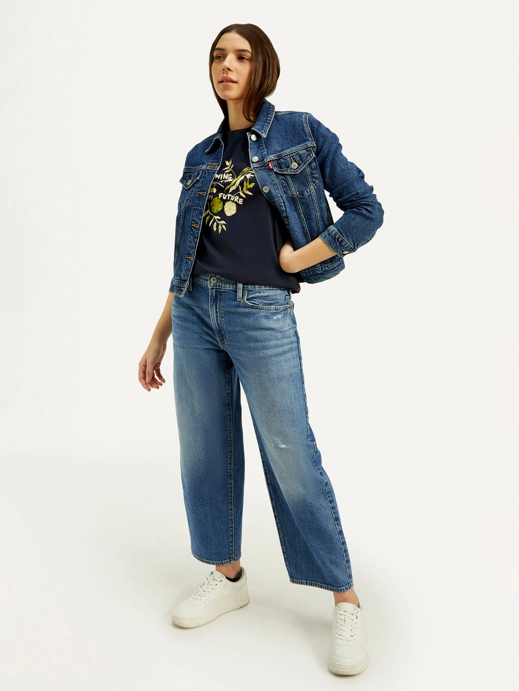 Women's Blue Baggy Dad Fit Mid Rise Jeans Timeless Piece Relaxed Fit Waist