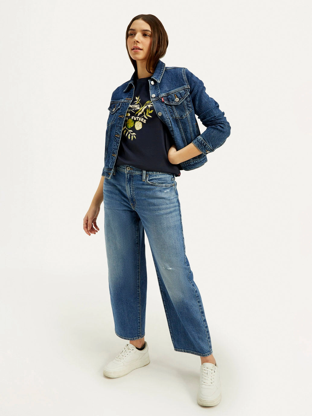 All-day Comfort Women's Blue Baggy Dad Fit Mid Rise Jeans