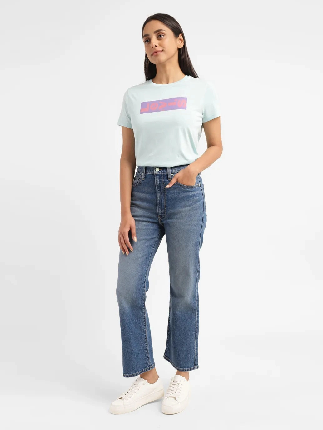 Great Base Women's Blue Bootcut Fit High Rise Jeans