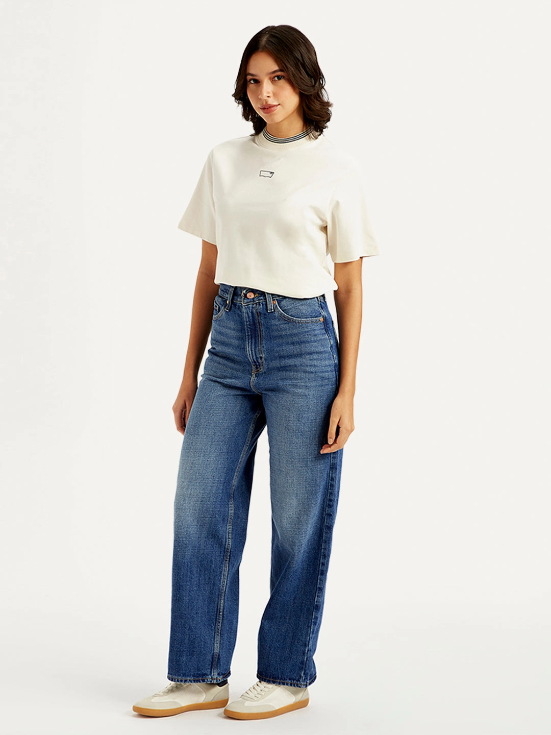 Women's Blue Loose Fit High Rise Jeans Cool Essentials Functional Waist