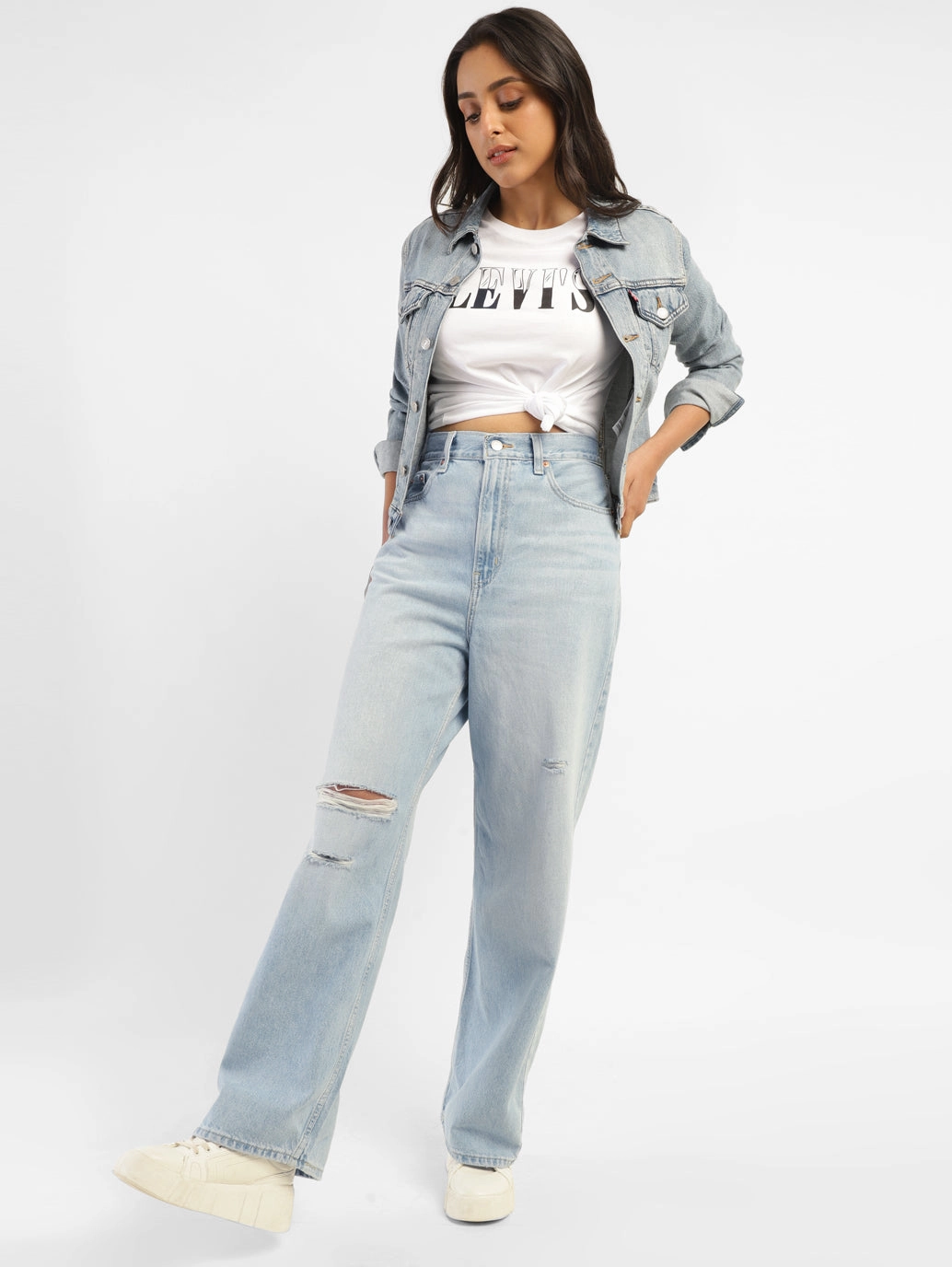 Women's Blue Loose Fit High Rise Jeans Outerwear Friendly