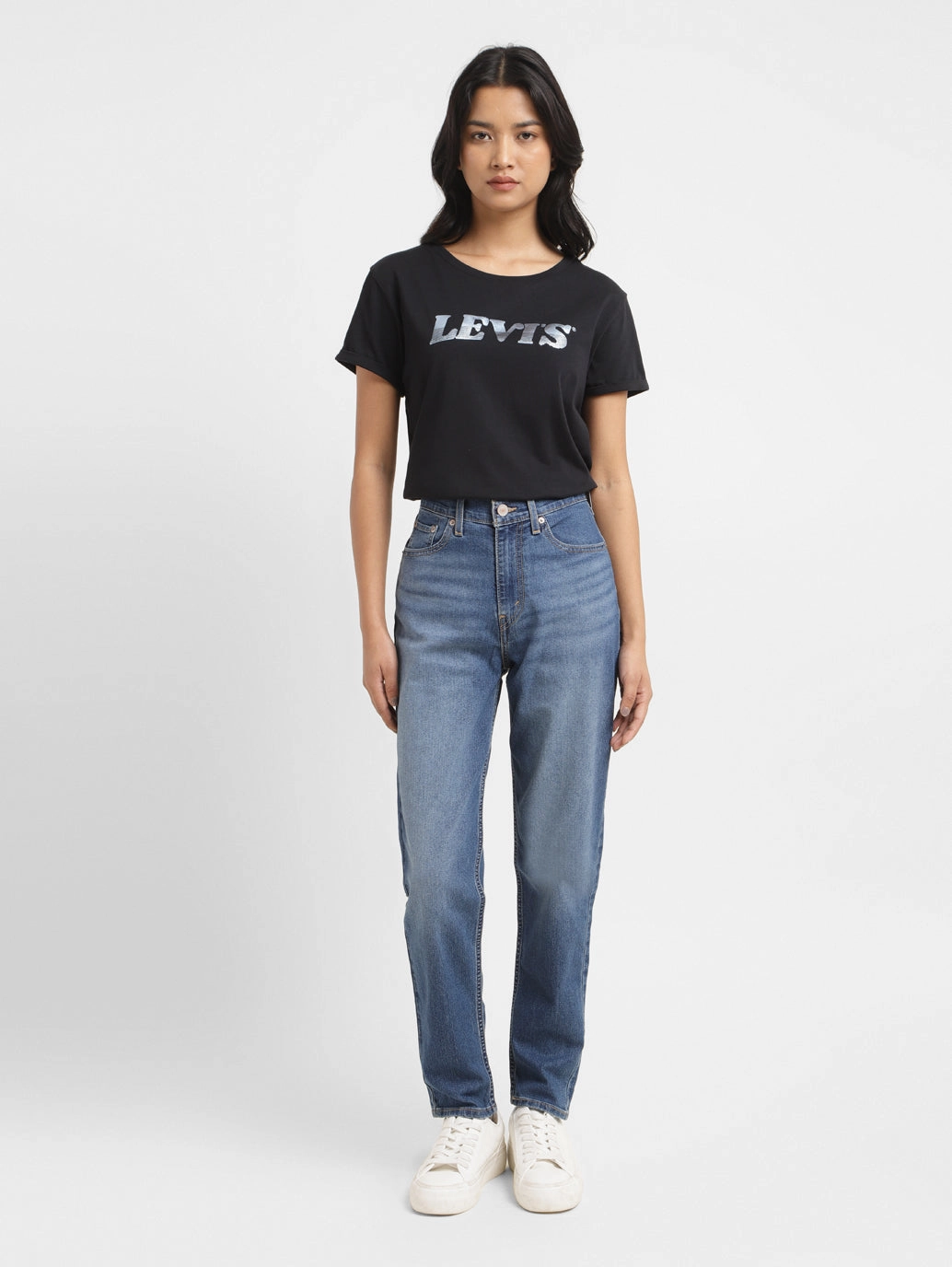 Women's Blue Loose Fit High Rise Mom Jeans Streetwear Fan Night Out