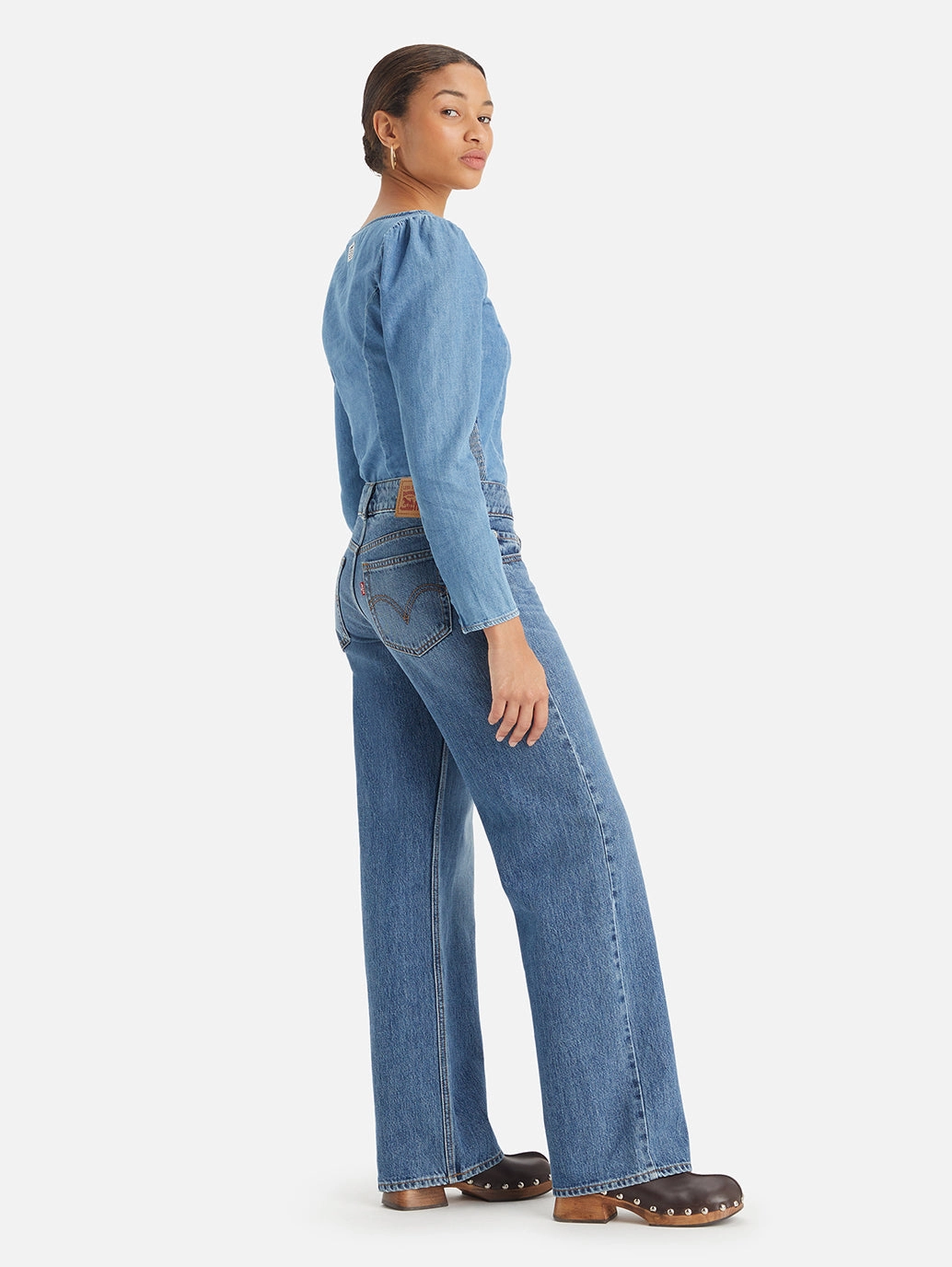 Women's Blue Loose Fit Low Rise Jeans Classic Wear Party Look Fray Resistant Hem