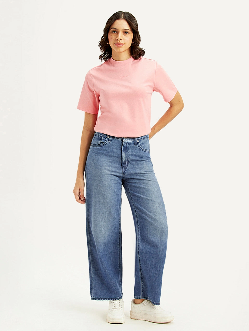 Flat Lock Stitching Wardrobe Staple Women's Blue Mile High Wide Leg Fit High Rise Jeans