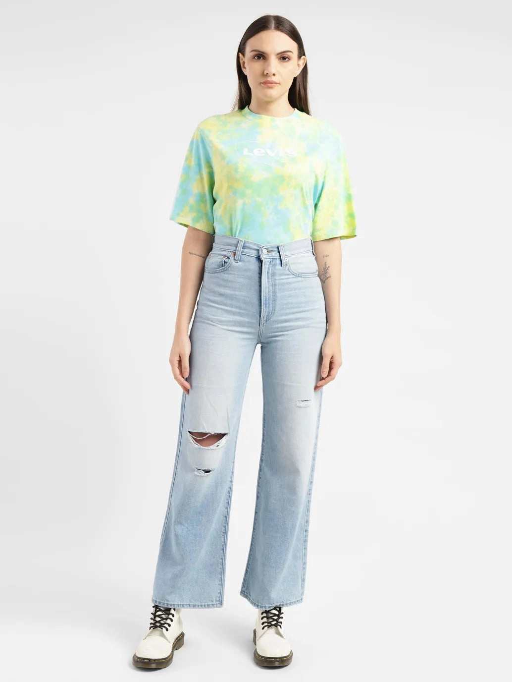 All Occasion Loose Outdoor Adventure Work Meeting Women's Blue Ribcage Bell Bottom Wide Leg Fit High Rise Jeans