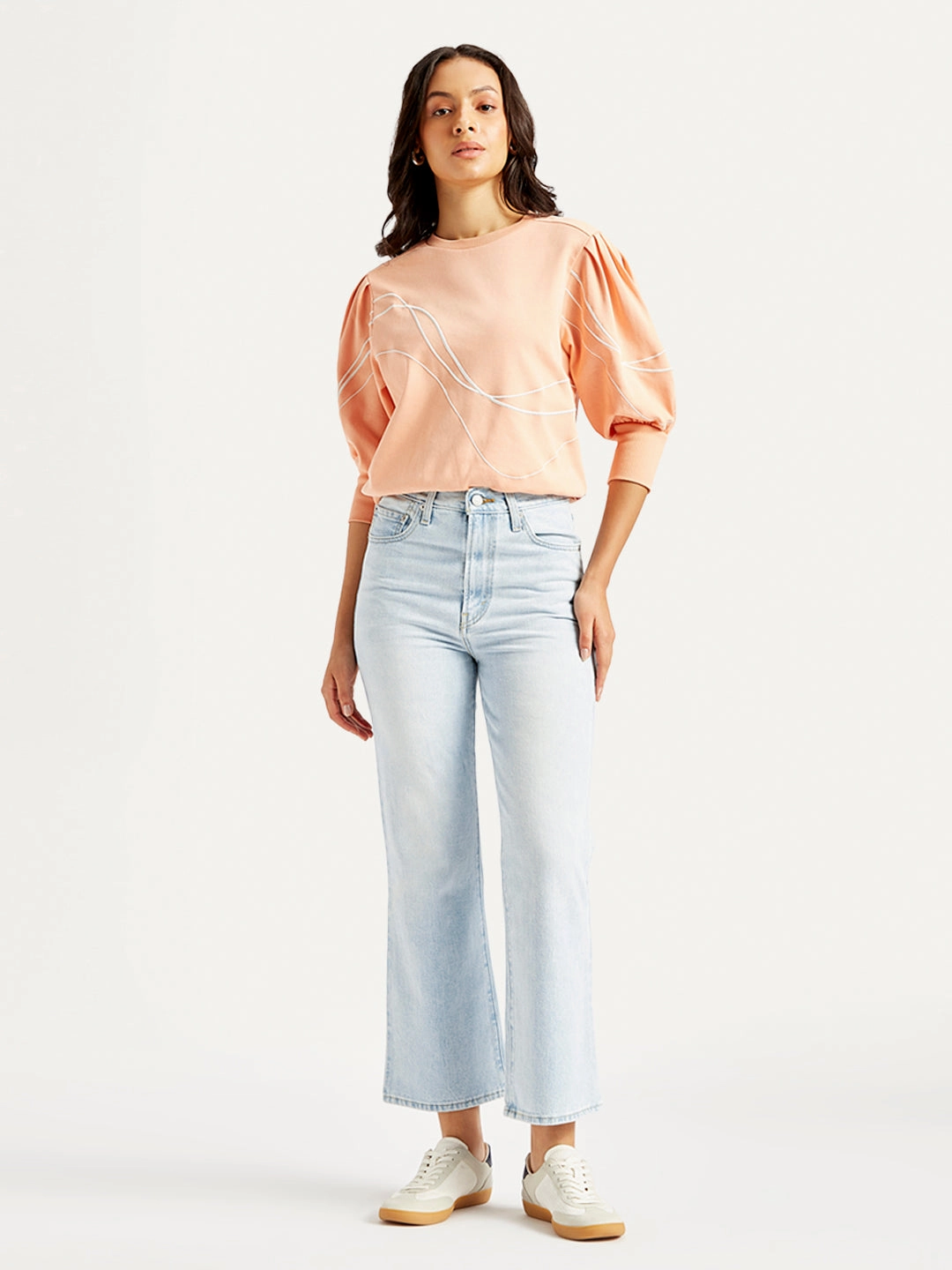 Easywear Style Double Stitched Seams Women's Blue Ribcage Cropped Bootcut Fit High Rise Jeans