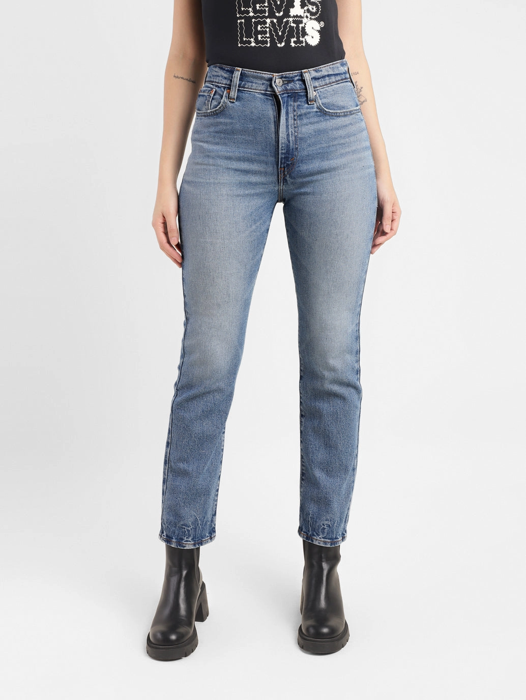 Contemporary Waistband Women's Blue Ribcage Straight Ankle Fit High Rise Jeans