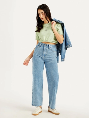 Women's Blue Ribcage Straight Fit High Rise Jeans Smooth Minimalist