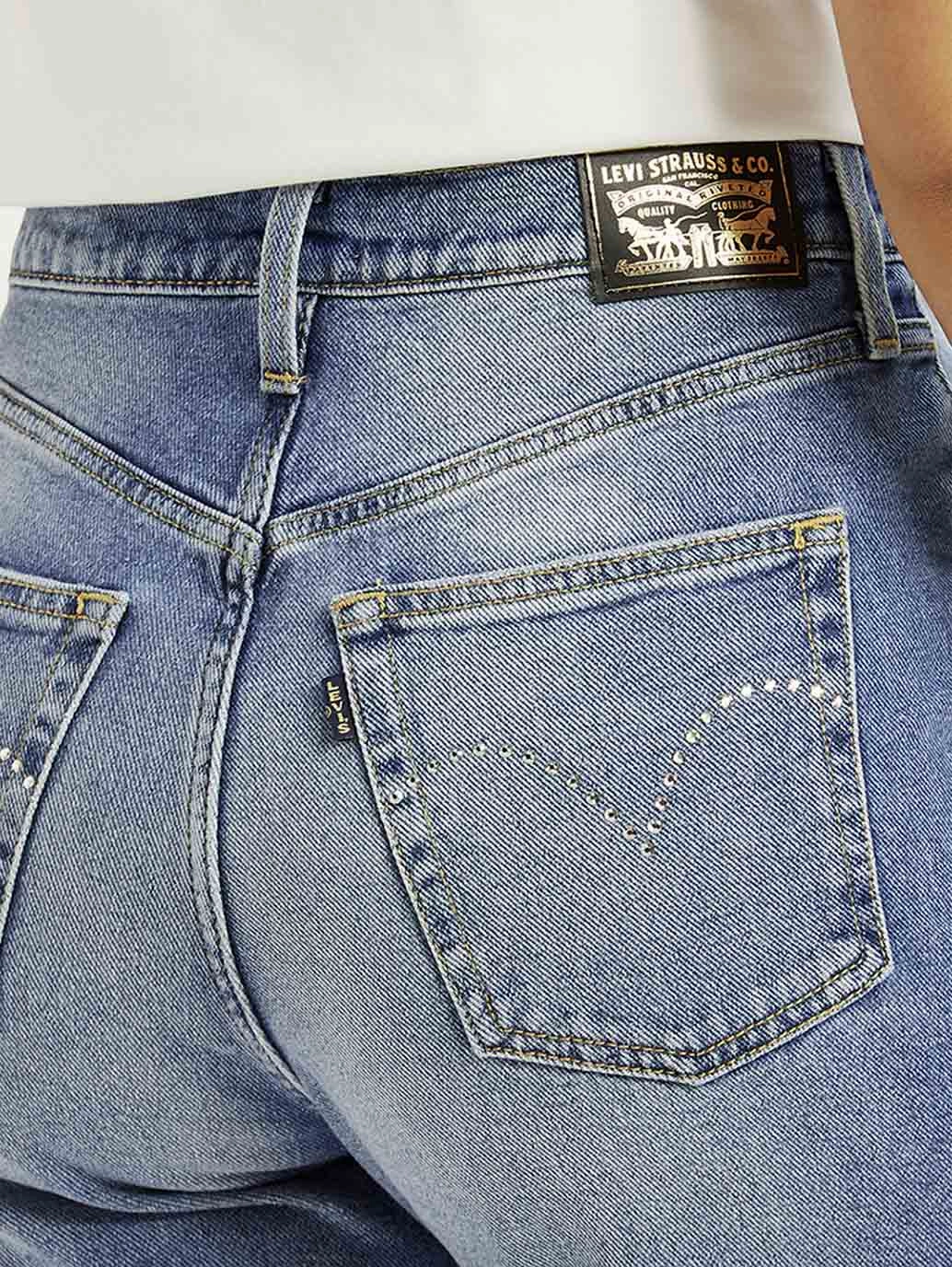 Women's Blue Ribcage Straight Fit High Rise Jeans Flexible Knee Panels