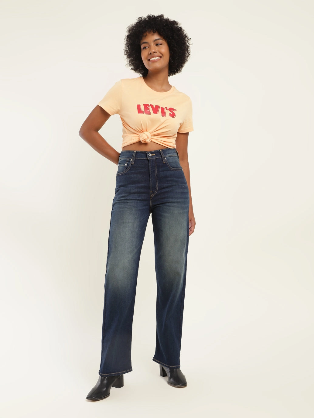 Women's Blue Ribcage Straight Fit High Rise Jeans Relaxed Aesthetic