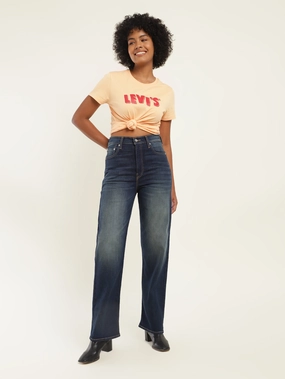 Women's Blue Ribcage Straight Fit High Rise Jeans Perfect for All