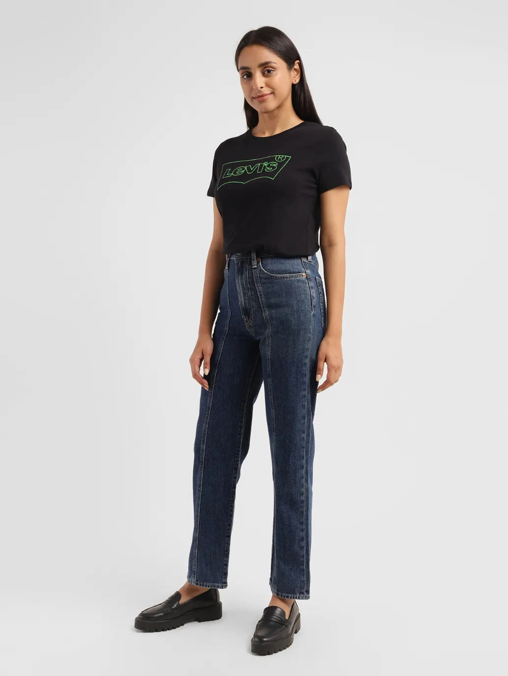 Style Focus Women's Blue Ribcage Straight Fit High Rise Jeans