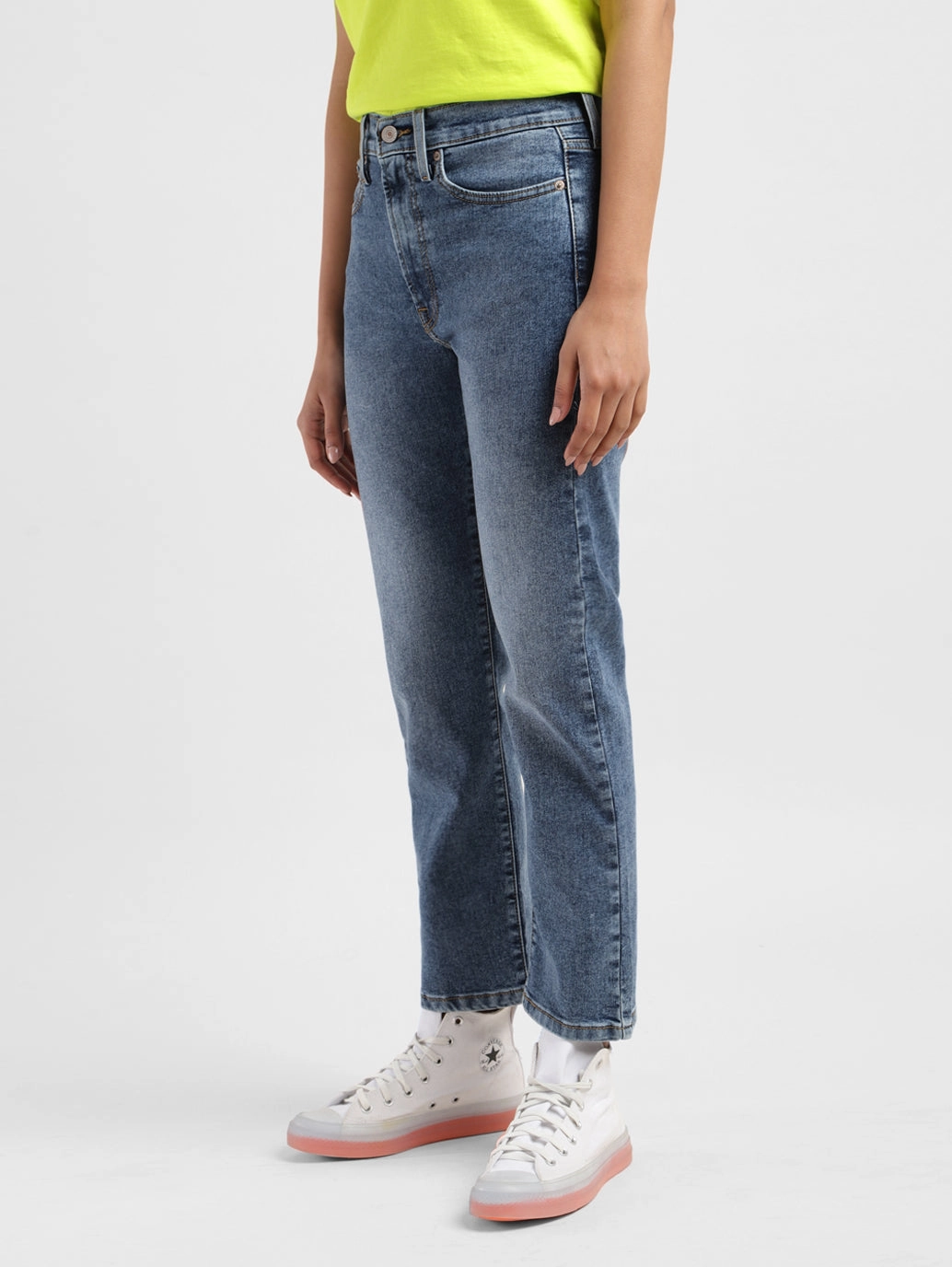 Women's Blue Wedgie Straight Fit Mid Rise Jeans Brunch Outfit Classic Wear Luxury Flawless Look