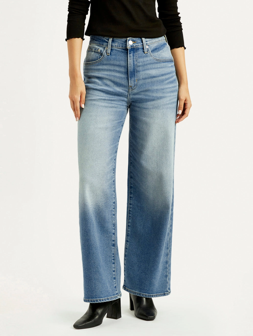 Women's Blue Wide Leg Fit High Rise Jeans Evening Stroll Urban Explorer Urban Fit