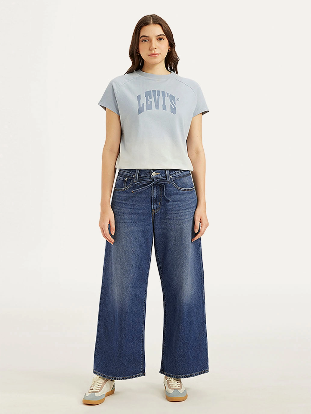 Women's Blue XL Straight Fit Mid Rise Jeans Layered Knee Panels