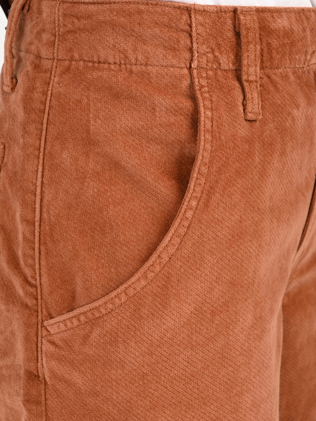 Simple Utility Women's Brown Loose Fit High Rise Trousers