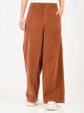Women's Brown Loose Fit High Rise Trousers Relax Mode