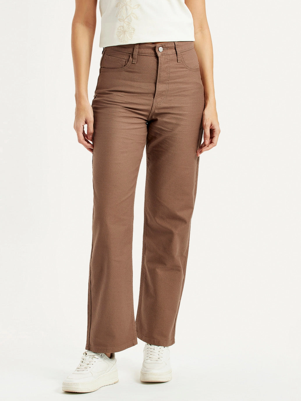 Comfort Wear Subtle Look Women's Brown Ribcage Straight Fit High Rise Jeans